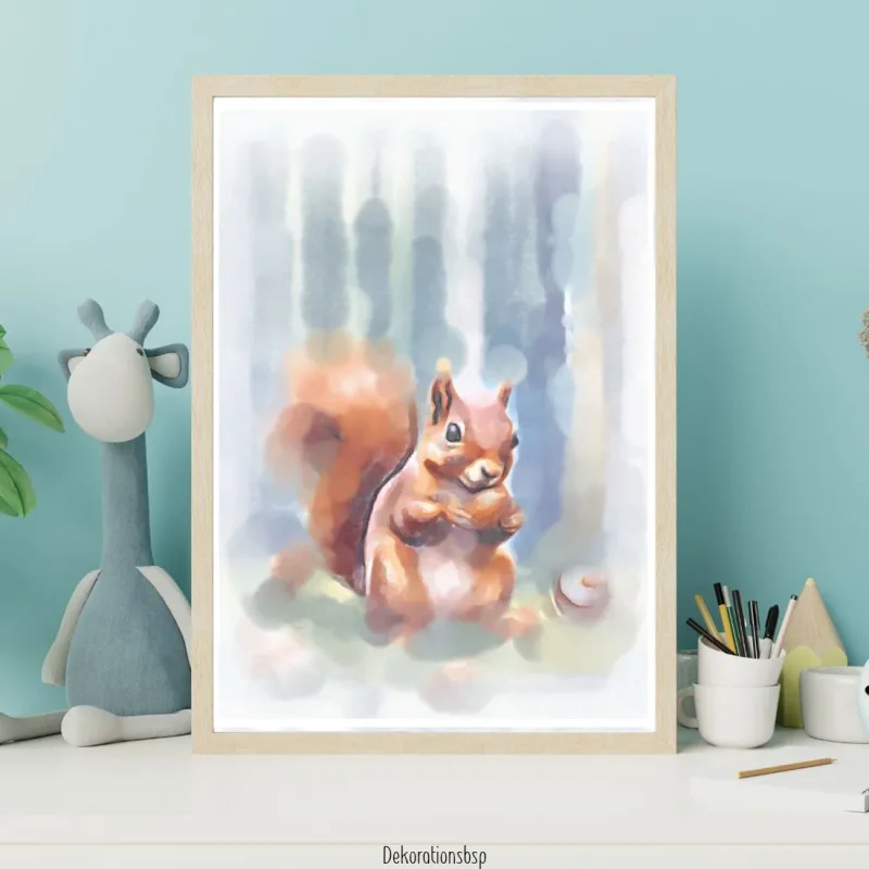 Eichhörnchen, Wandbild für Kids, Kinderzimmer, Aquarell Poster Print kaufen