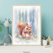 Eichhörnchen, Wandbild für Kids, Kinderzimmer, Aquarell Poster Print kaufen