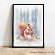 Eichhörnchen, Wandbild für Kids, Kinderzimmer, Aquarell Poster Print kaufen