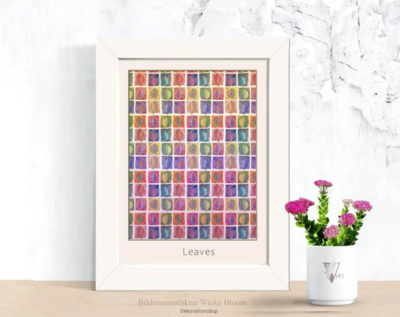 Leaves, Blätter, Wandbild Poster nach handgemaltem Aquarell