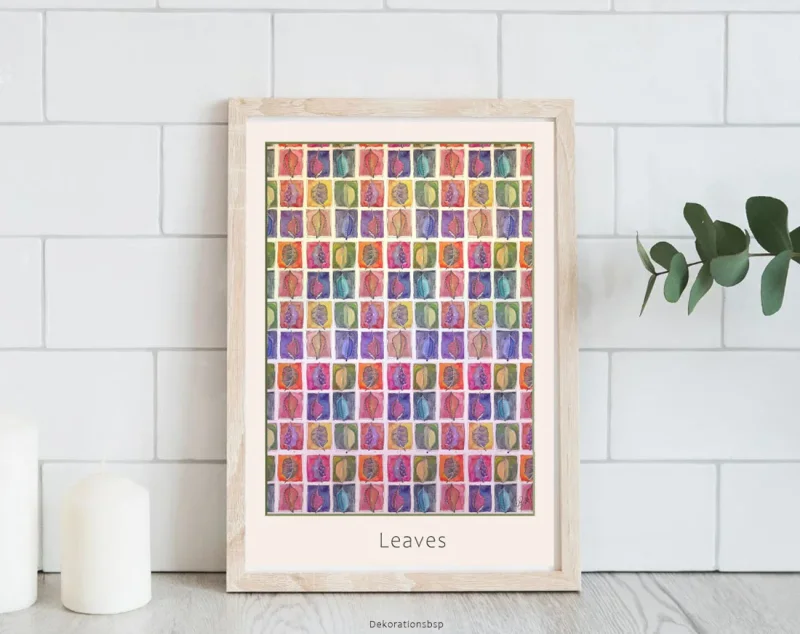 Leaves, Blätter, Wandbild Poster nach handgemaltem Aquarell