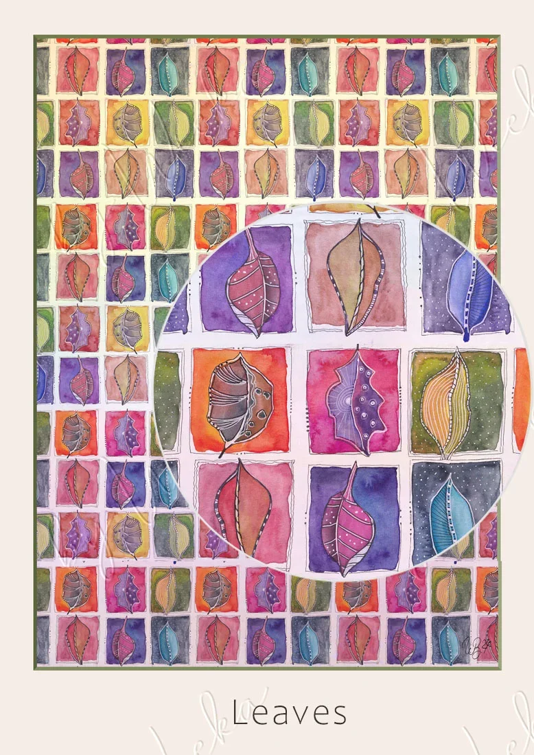 Bildauschnitt Leaves, Blätter, Poster nach handgemaltem Aquarell