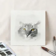 Katze, Miniatur, Kunstdruck nach handgemaltem Aquarell