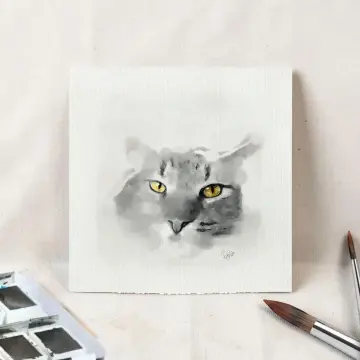 Katze, Aquarell Miniatur, Kunstdruck auf Büttenpapier