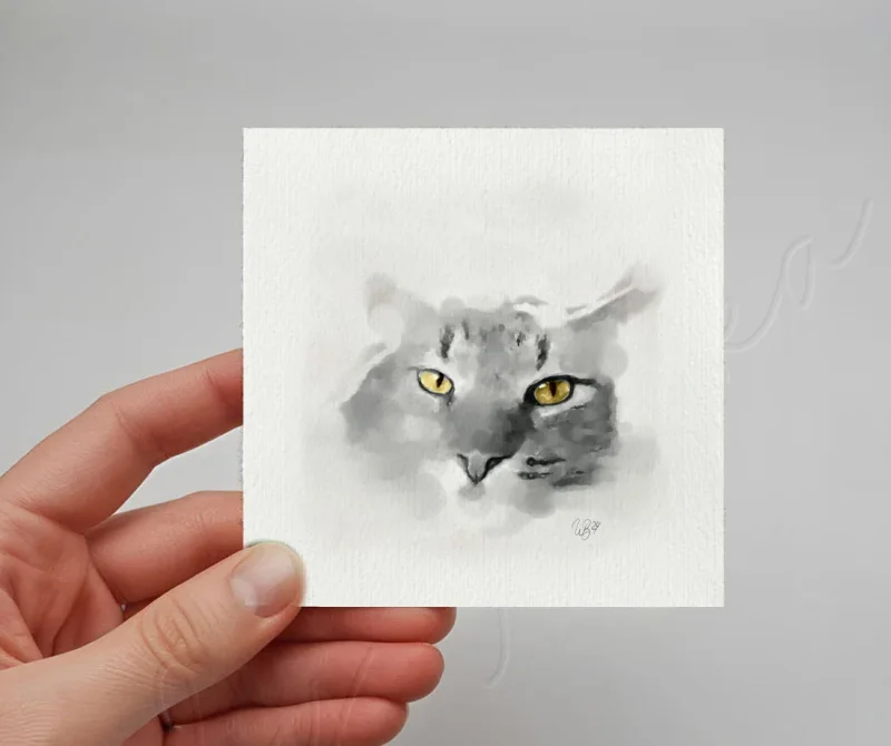 Katze - Miniatur, Aquarell Kunstdruck auf Büttenpapier