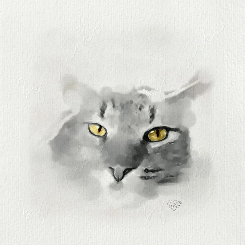 Katze - Miniatur, Aquarell Kunstdruck auf Büttenpapier