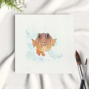 Kugelfisch, Miniatur, Kunstdruck nach handgemaltem Aquarell