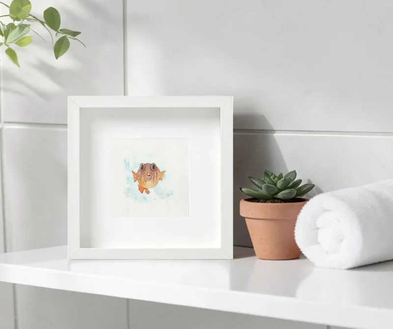 Kugelfisch, Miniatur, Kunstdruck nach handgemaltem Aquarell