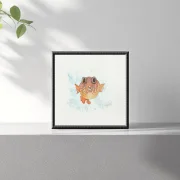 Kugelfisch, Miniatur, Kunstdruck nach handgemaltem Aquarell