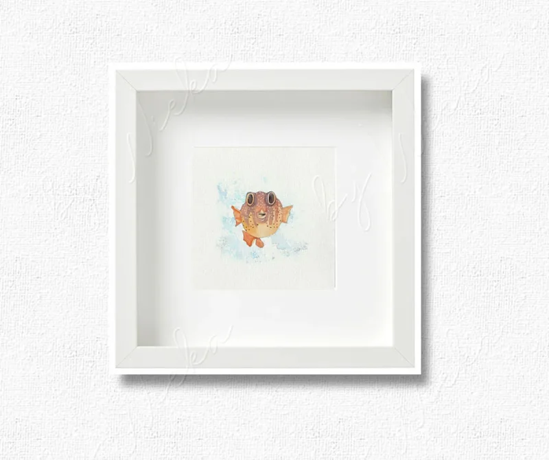 Kugelfisch, Miniatur, Kunstdruck nach handgemaltem Aquarell