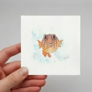 Kugelfisch, Miniatur, Kunstdruck nach handgemaltem Aquarell