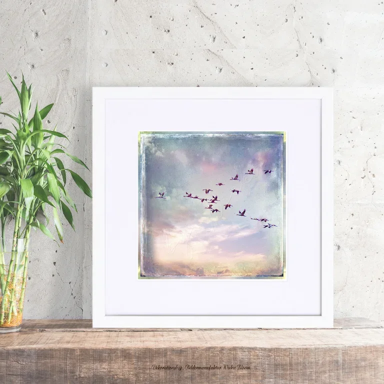 Kraniche Kunstdruck im Shabby Chic Landhausstil