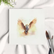 Eule Nachtvogel, Aquarell Miniatur Kunstdruck auf Büttenpapier