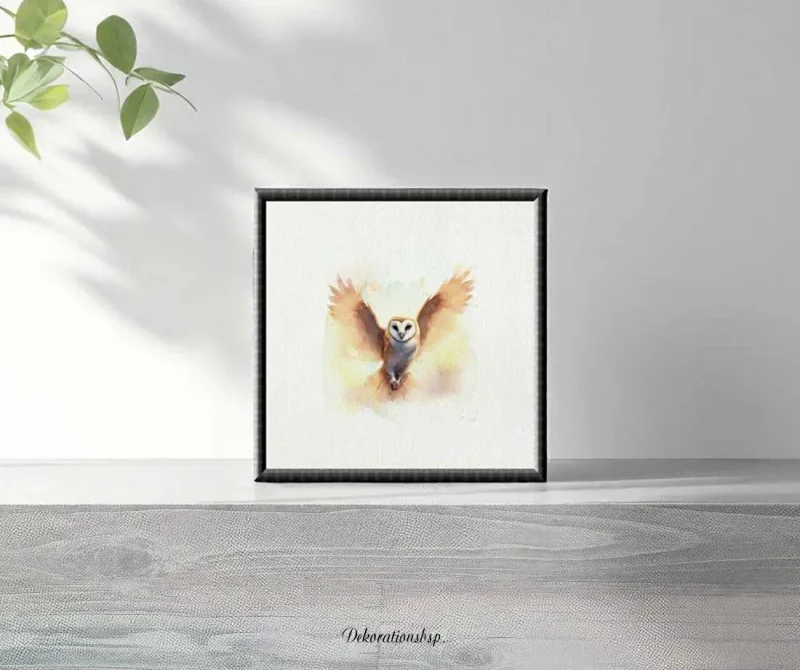 Eule Nachtvogel, Aquarell Miniatur Kunstdruck auf Büttenpapier