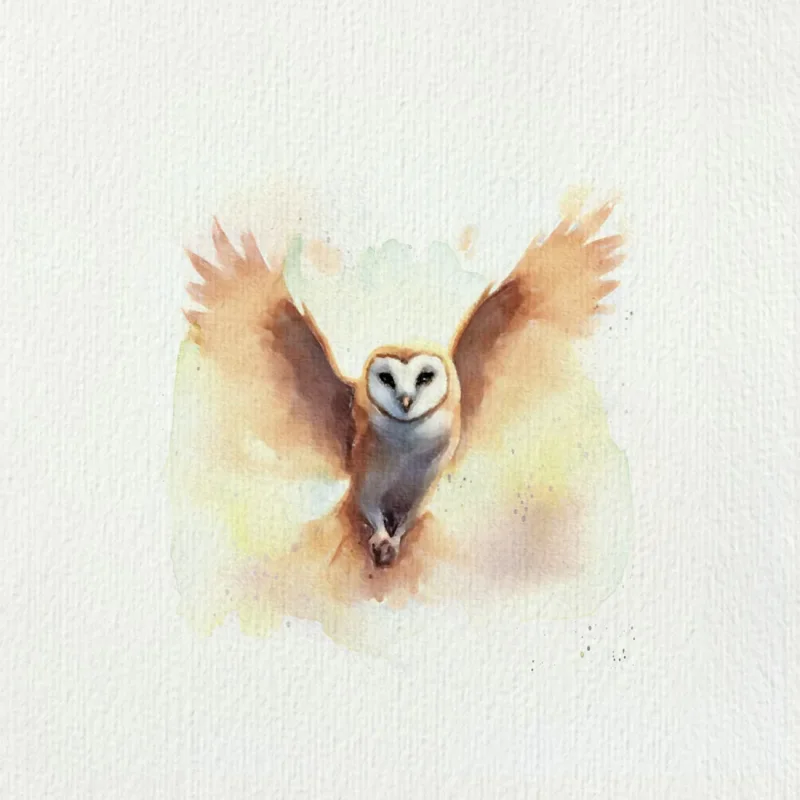 Eule Nachtvogel, Aquarell Miniatur Kunstdruck auf Büttenpapier