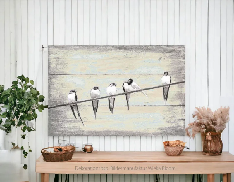 Schwalben, Vögel, Wandbild im Shabby-Chic, Landhausstil