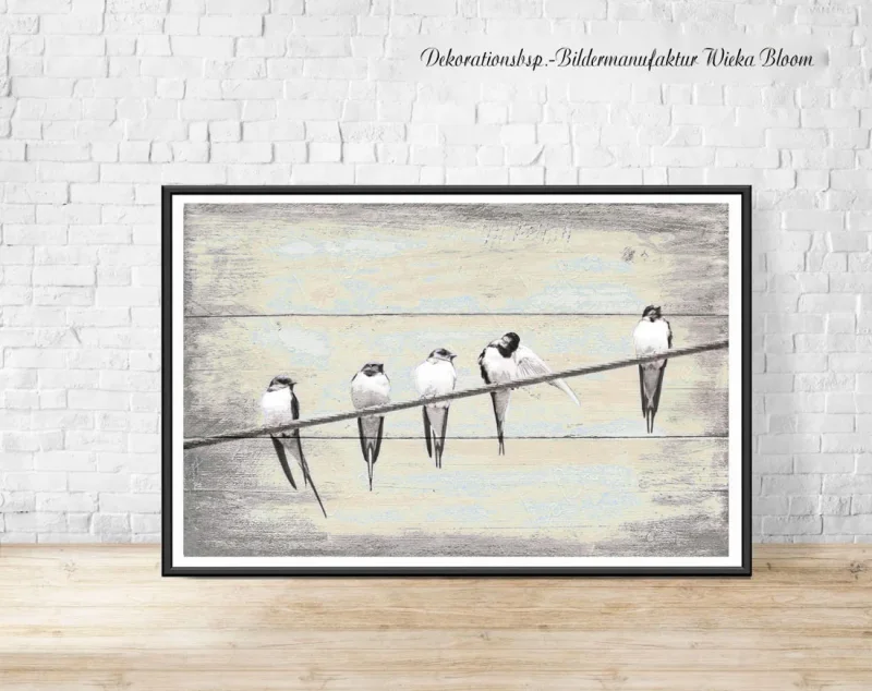 Schwalben, Vögel, Wandbild im Shabby-Chic, Landhausstil