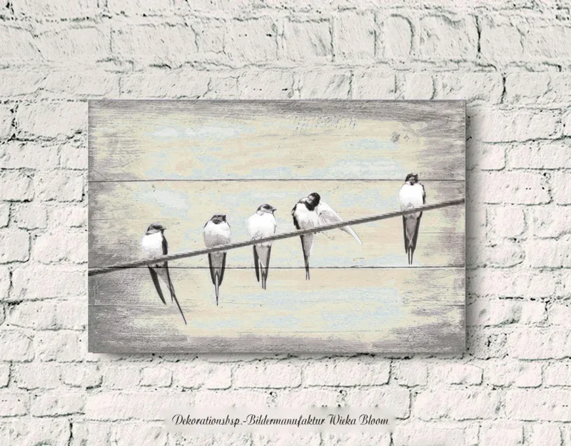 Schwalben - Wandbild Flügeltiere im Shabby-Chic Landhausstil
