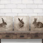 Hasen Trio, Wandbilder, 3er Set Waldtiere Holzdruck