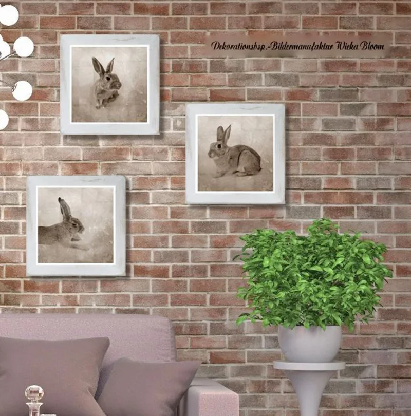 Hasen Trio, Wandbilder, 3er Set Waldtiere Kunstdruck