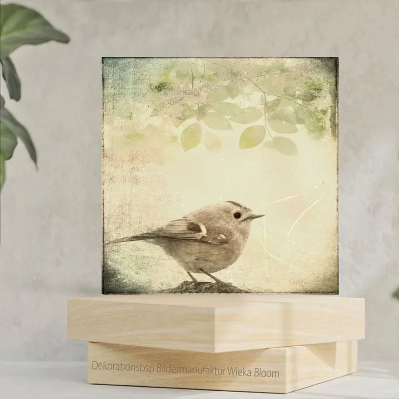 Wintergoldhähnchen Leinwandbild im Shabby Chic Landhausstil