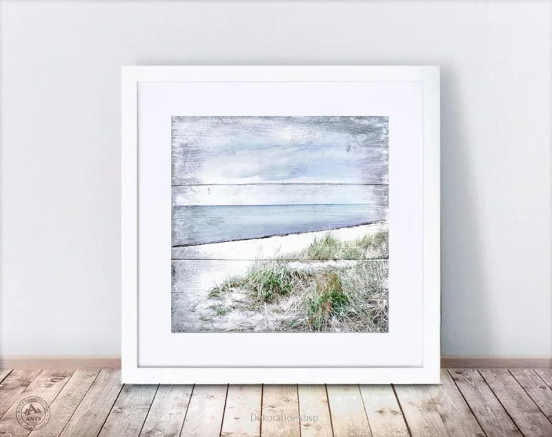 Küstenansicht Ostsee Darß - Maritimes Wandbild im Shabby Chic, Landhausstil, gerahmt