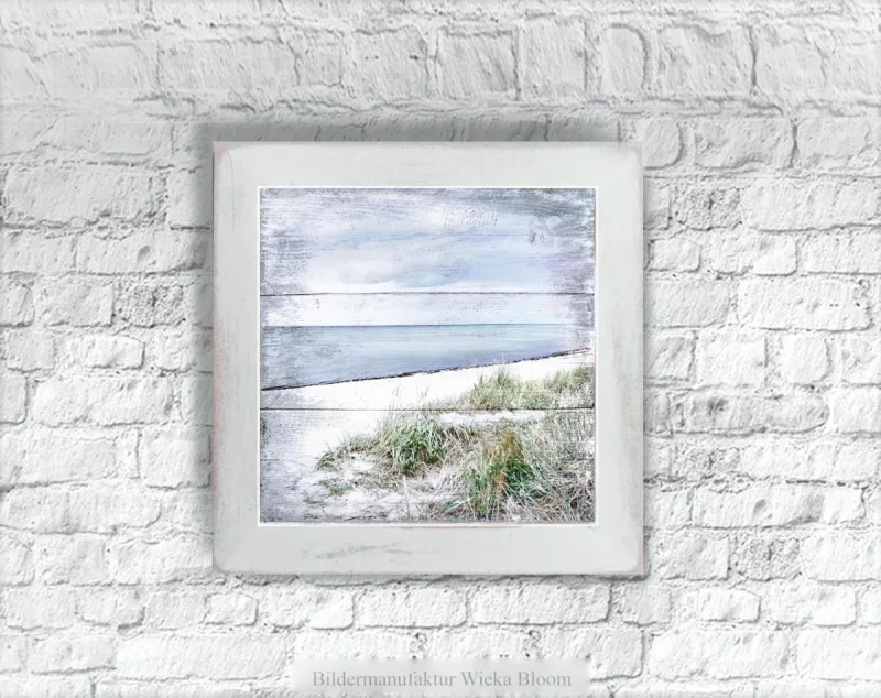 Küstenansicht Ostsee Darß - Maritimes Wandbild im Shabby Chic, Landhausstil, gerahmt