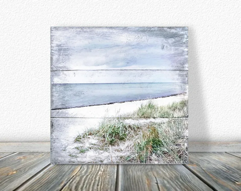 Küstenansicht Ostsee Darß - Maritimes Wandbild im Shabby Chic, Landhausstil auf  Leinwand