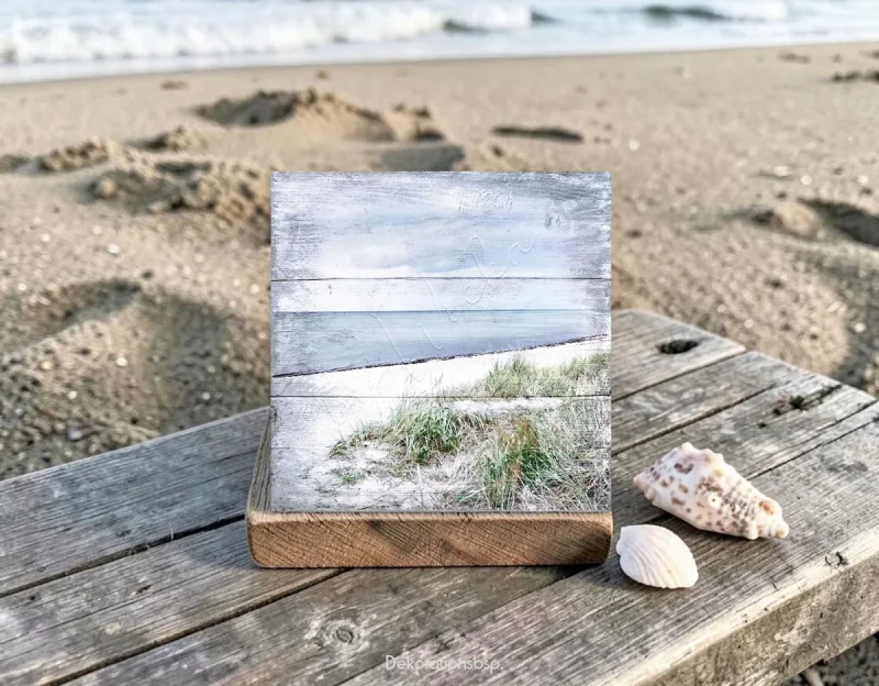 Küstenansicht Ostsee Darß - Maritimes Wandbild im Shabby Chic, Landhausstil auf Holz