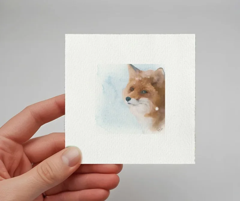 Fuchs - Waldtiere, Miniatur Aquarell Kunstdruck auf Büttenpapier