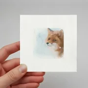 Fuchs - Waldtiere, Miniatur Aquarell Kunstdruck auf Büttenpapier
