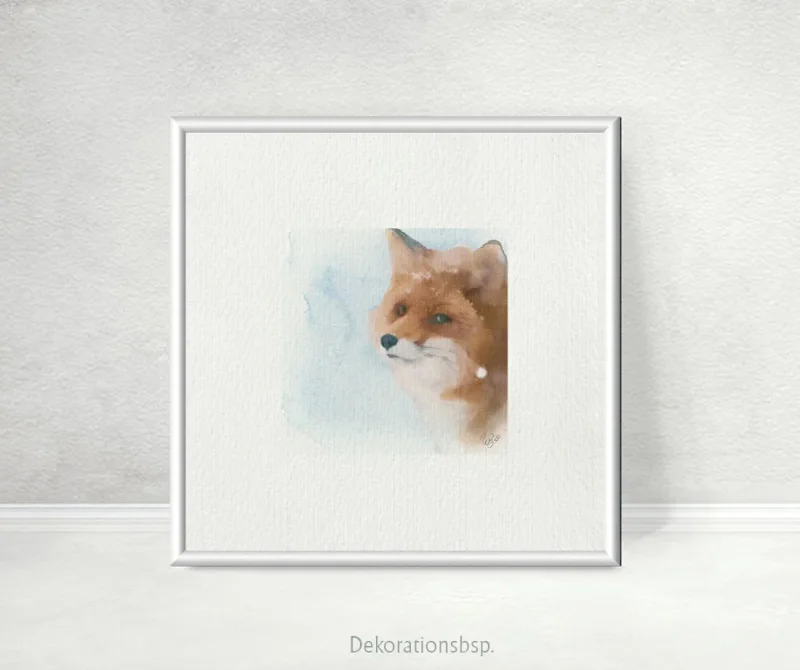 Fuchs - Waldtiere, Miniatur Aquarell Kunstdruck auf Büttenpapier