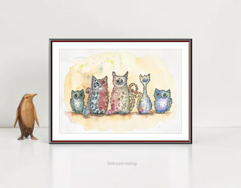 Cats, Wandbild Poster Kinderzimmer,  Aquarell