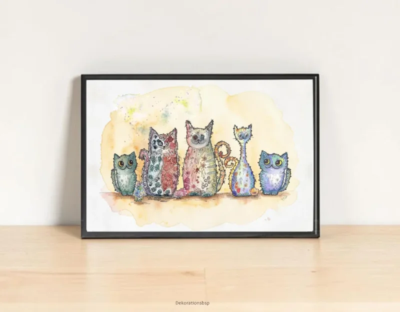 Cats, Wandbild Poster Kinderzimmer,  Aquarell