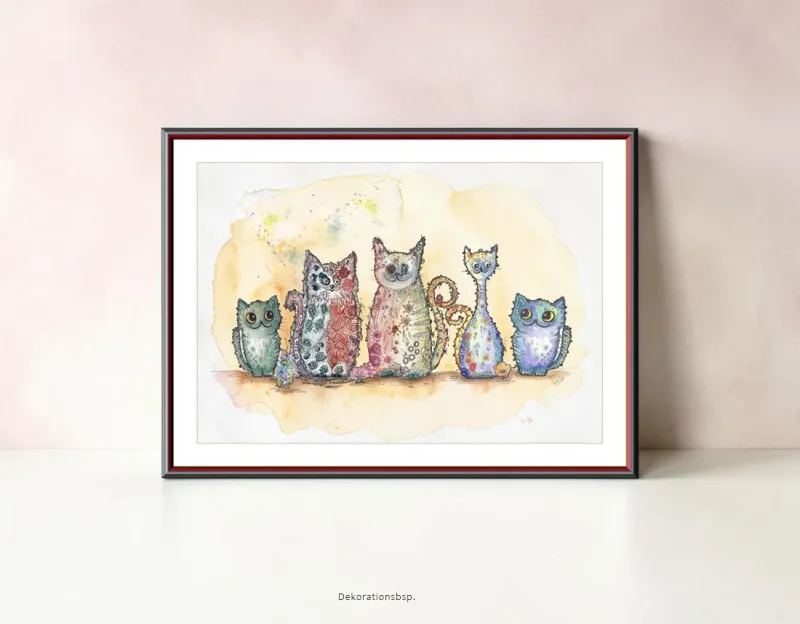 Cats, Wandbild Poster Kinderzimmer,  Aquarell