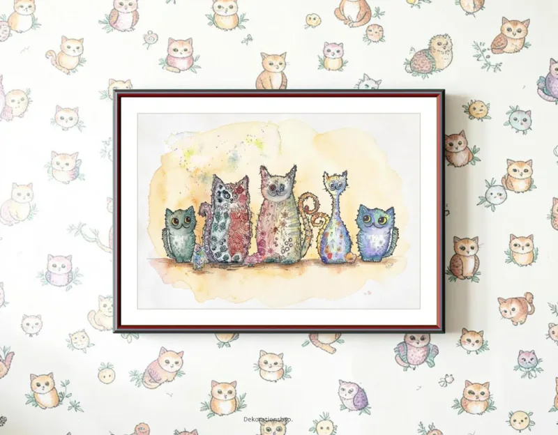 Cats, Wandbild Poster Kinderzimmer,  Aquarell