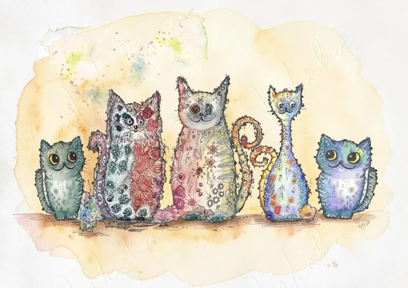 Cats, Wandbild Poster Kinderzimmer,  Aquarell