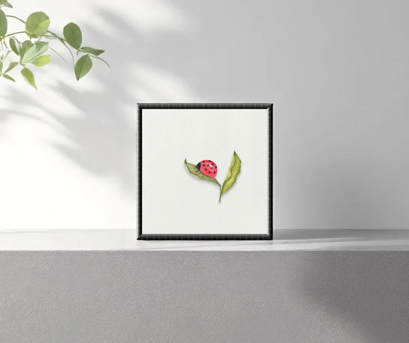 Marienkäfer, Miniatur, Kunstdruck Aquarell  mit schwarzem Rahmen
