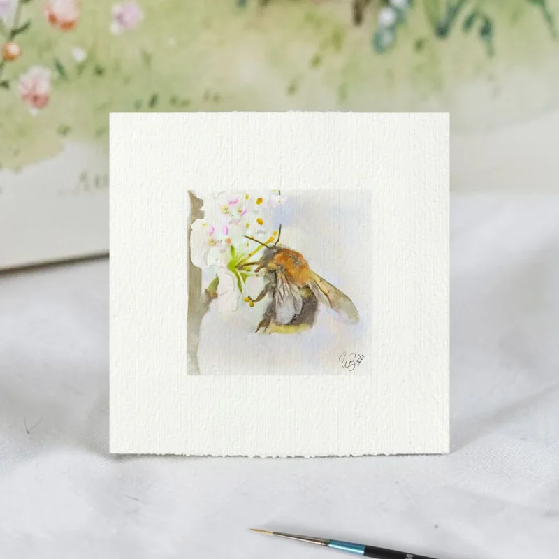 MHummel Miniatur, Kunstdruck nach handgemaltem Aquarelliniatur, Kunstdruck nach handgemaltem Aquarell, Blumenwiese