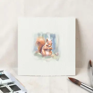 Kleines Eichhörnchen, Miniatur, Kunstdruck nach Aquarell