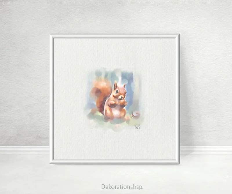 Eichhörnchen, Miniatur, Kunstdruck nach handgemaltem Aquarell