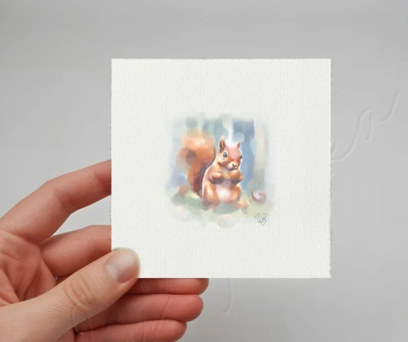 Eichhörnchen, Miniatur, Kunstdruck nach handgemaltem Aquarell