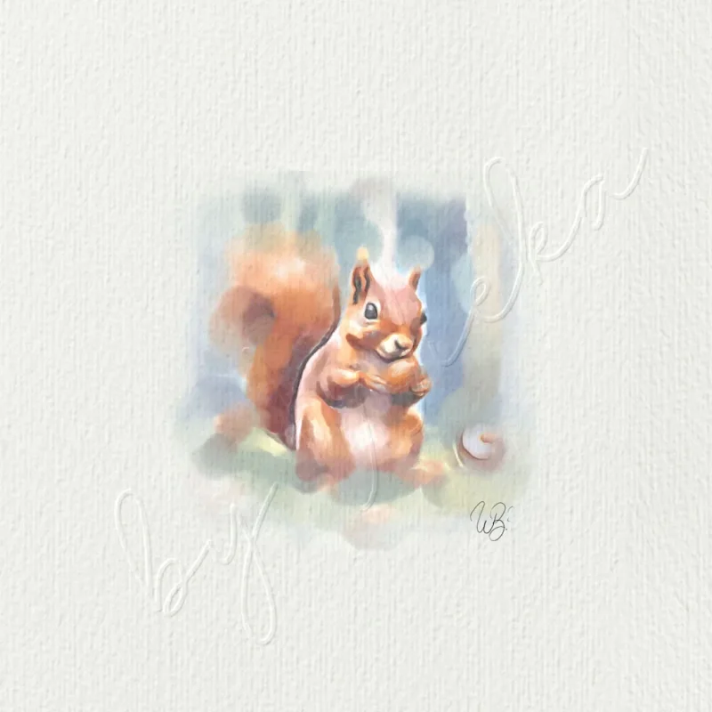 Eichhörnchen, Miniatur, Kunstdruck nach handgemaltem Aquarell