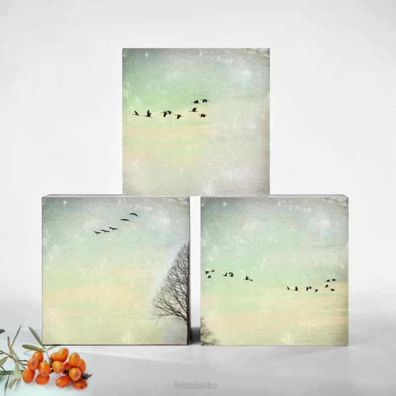 Kraniche, Set Kollektion Wandbilder im Landhausstil, Shabby Chic als Holzdruck kaufen