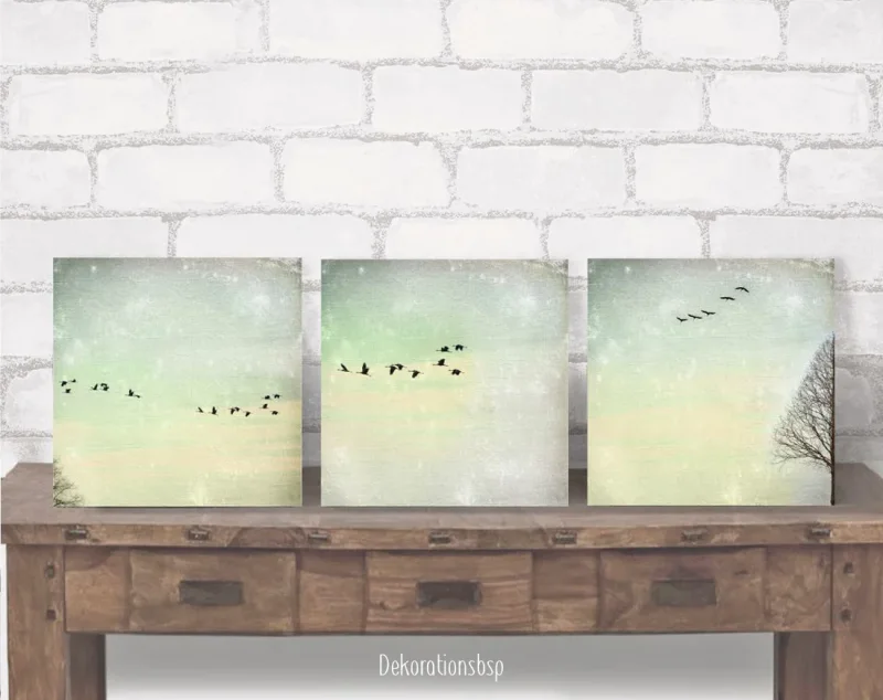 Kraniche, Set Kollektion Wandbilder im Landhausstil, Shabby Chic als Leinwanddruck kaufen