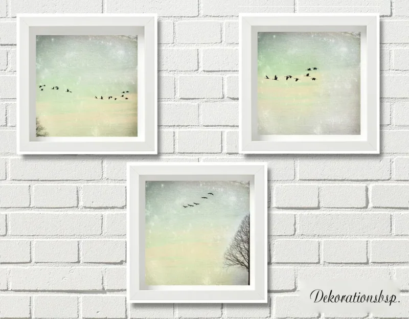 Kraniche, Set Kollektion Wandbilder im Landhausstil, Shabby Chic als Kunstdruck kaufen