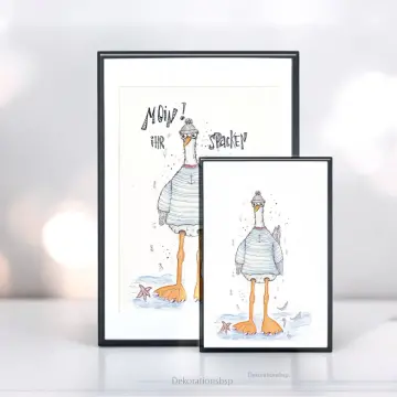 MOIN Ihr Spacken, Wandbild Möwe mit Spruch Poster, Print nach Aquarell