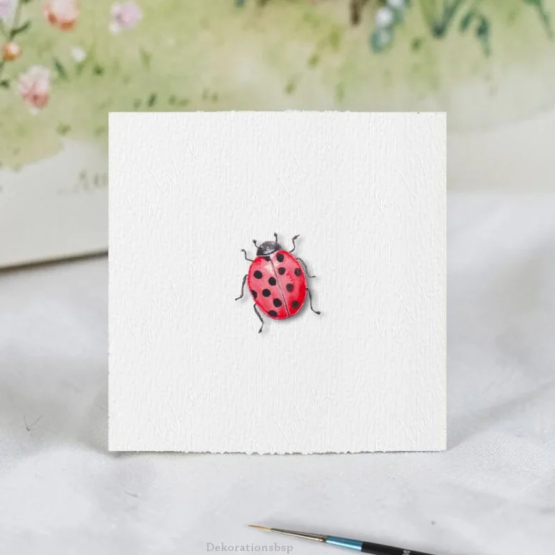 Marienkäfer, Miniatur, Kunstdruck nach handgemaltem Aquarell