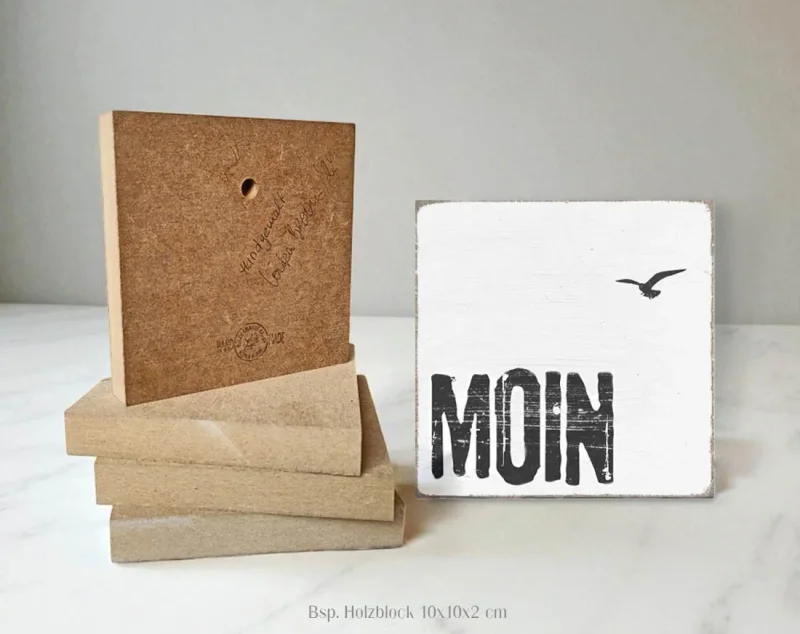 Beispiel, maritimer Holzblock mit Schriftzug, Spruch