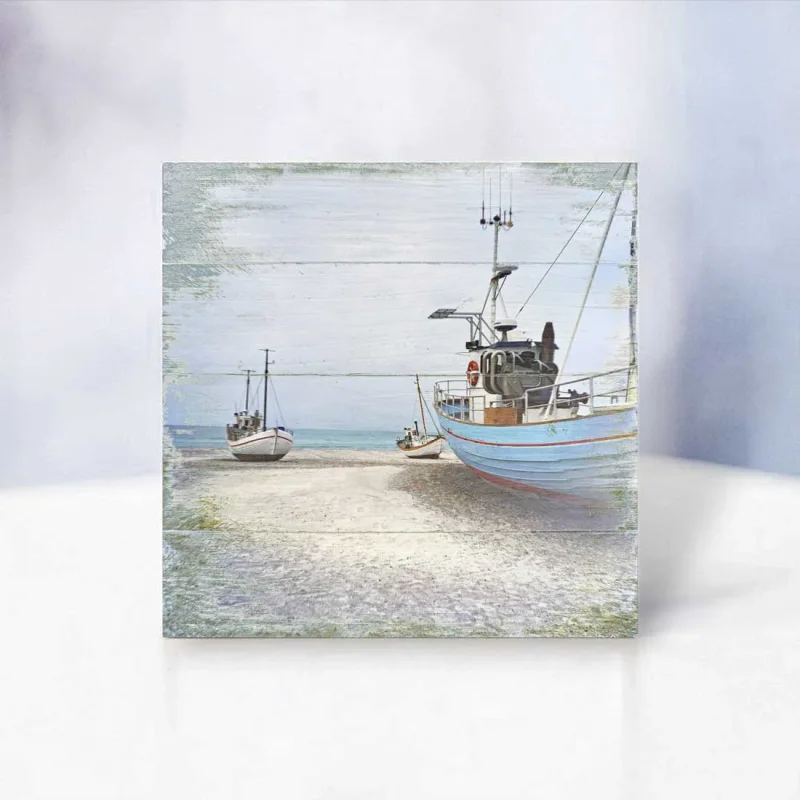 Fischerboote, Wandbild im maritimen Shabby Landhausstil